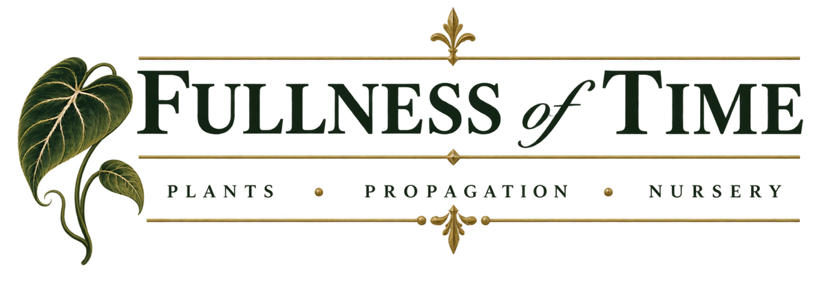 Fullness of Time specialist plant nursery logo with botanical leaf emblem